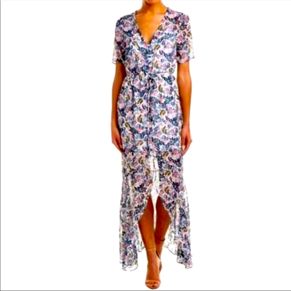 BCBG Generation Blue/Pnk Floral High/Low Maxi SZ L